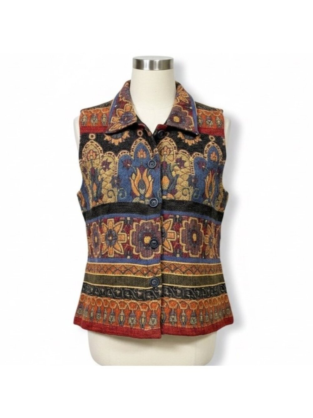 Coldwater Creek Womens Multicolor Button-Up Patterned Vest Size M